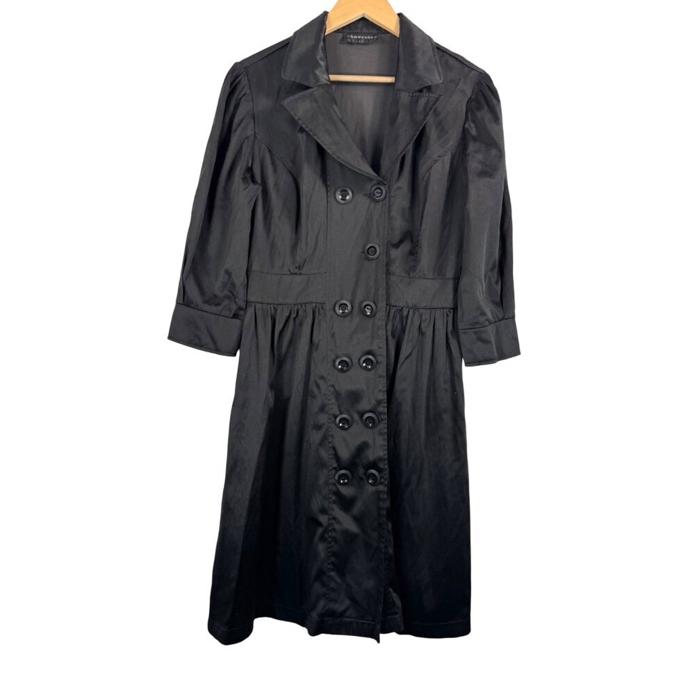 VTG Connected Y2K 90s satin trench coat black whimsigoth 90sβ sz 10